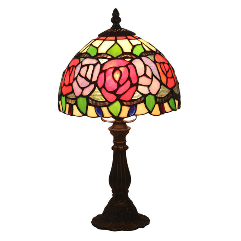 Lámpara de Mesa Retro Tiffany Flor de Rosa en Vidrio de Colores con 1 Luz 