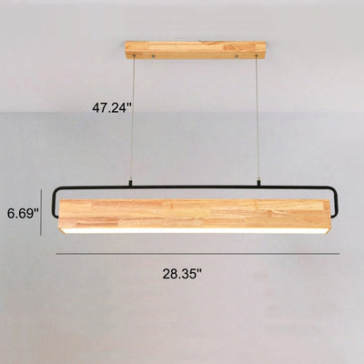 Nordischer minimalistischer rechteckiger LED-Kronleuchter aus Massivholz 