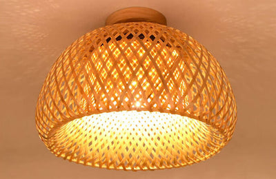 Bamboo Weaving Bowl Shape 1-Light LED Flush Mount Ceiling Light