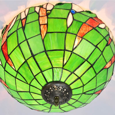 Tiffany Green Stained Glass Semi-Circular 3-Light Flush Mount Ceiling Light