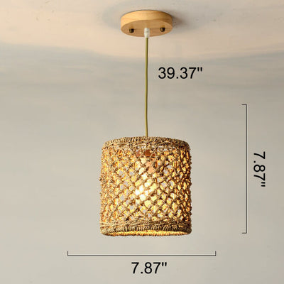 Vintage Straw Weaving Column 1-Light Pendant Light