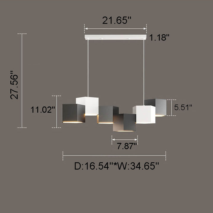 Modern Creative Square Geometric Iron LED Macaron Chandelier