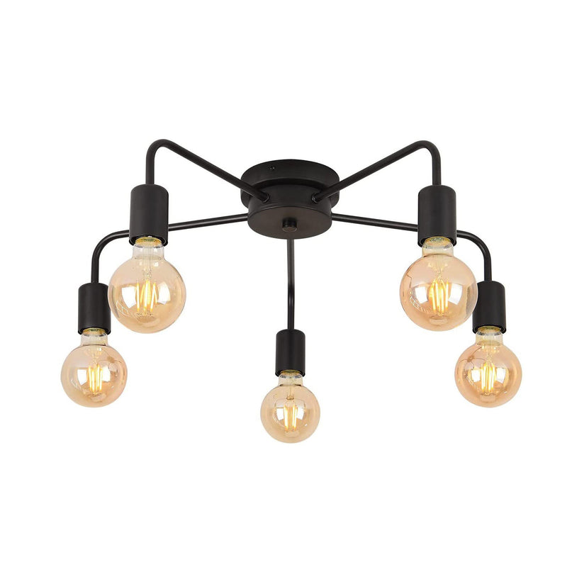 Vintage Industrial Iron Branch 5-Light Semi-Flush Mount Ceiling Light