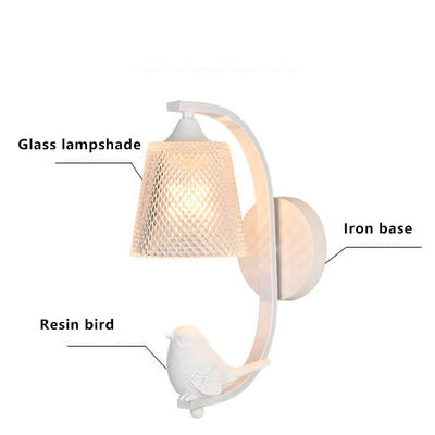 Modern Simple Glass Shade with Resin Bird 1-Light Wall Sconce Lamp