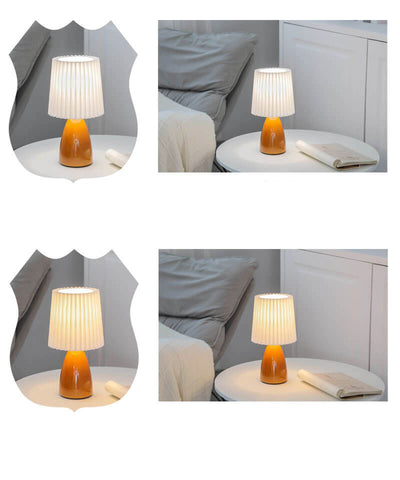 Nordic Vintage Pleated Shade Glass Base 1-Light Table Lamp