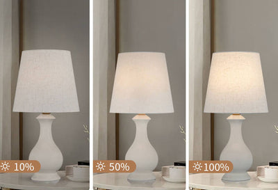 Modern Minimalist Fabric Shade White Ceramic 1-Light Table Lamp