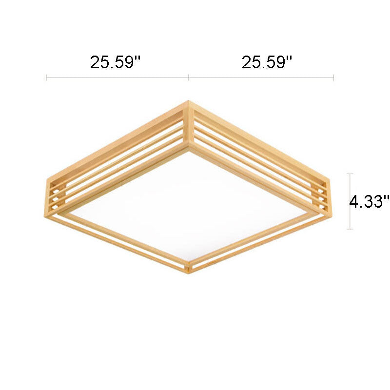 Nordic Solid Wood Square LED Japanese Tatami Flush Mount Ceiling Light