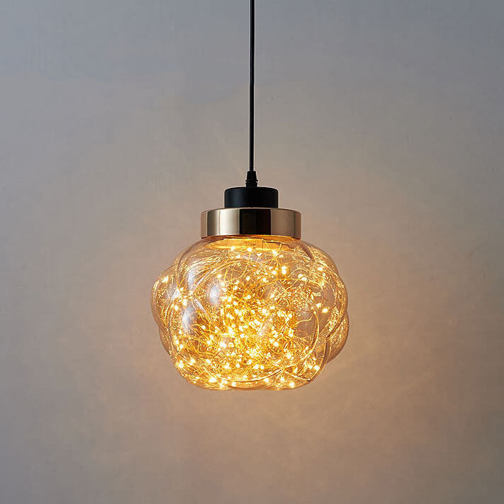 Lampe suspendue LED à 1 lumière en pot de perles de verre créative et moderne 
