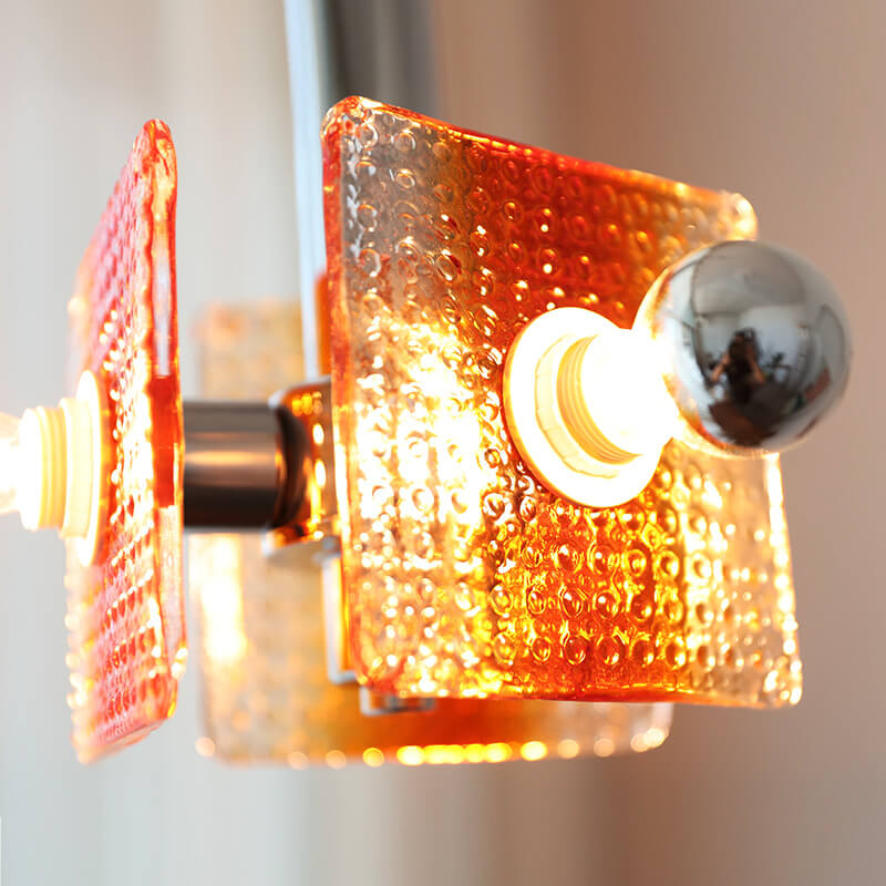 Vintage Caramel Glass Iron Square 3-Light Chandelier