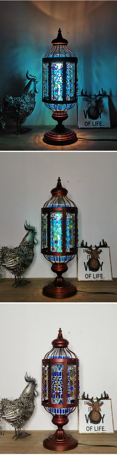Vintage Turkish Stained Glass Lantern 1-Light Table Lamp