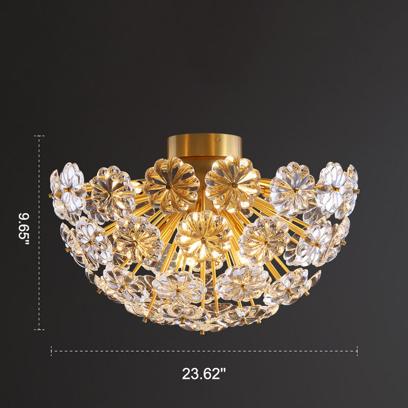 Modern Luxury Petal Crystal Full Brass Semi-Flush Mount Ceiling Light