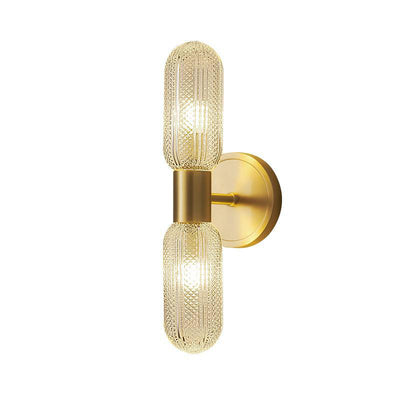 Modern Diamond Textured Glass Brass 2-Light Wall Sconce Lamp