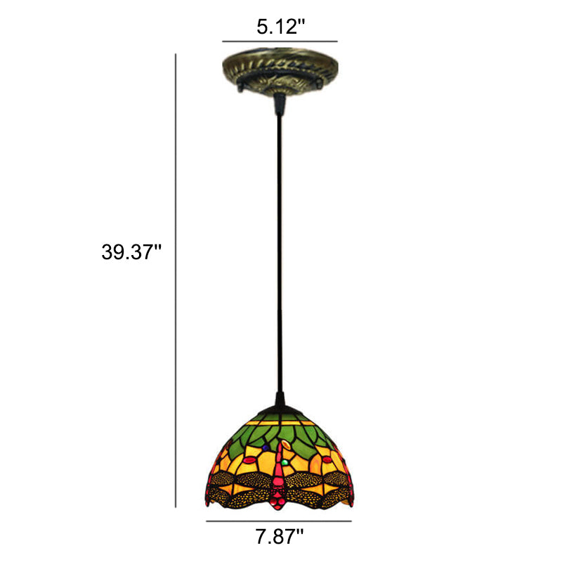 European Tiffany Dragonfly Stained Glass 1-Light Pendant Light