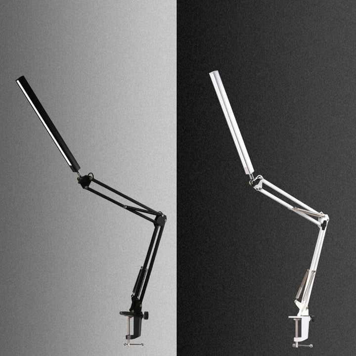 Lampe de bureau de lecture USB à pince à bras long pliable à LED pour protection des yeux