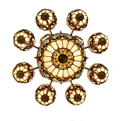 Chandelier européen style Tiffany amour baroque en verre teinté à 15 lumières 