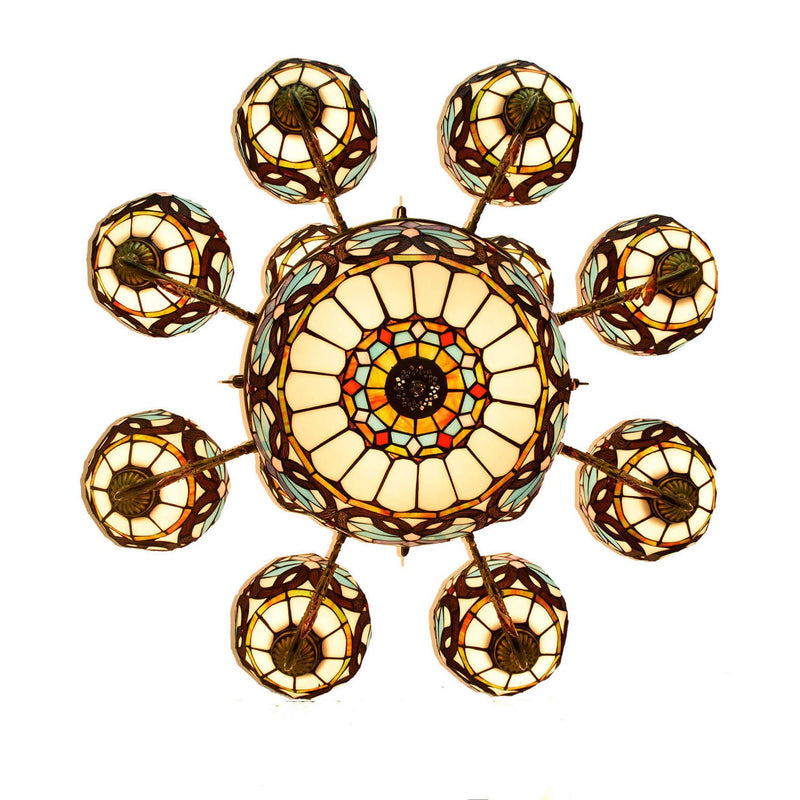 Chandelier européen style Tiffany amour baroque en verre teinté à 15 lumières 