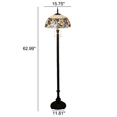 Vintage Tiffany Flower Blue Glass 2-Light Standing Floor Lamp