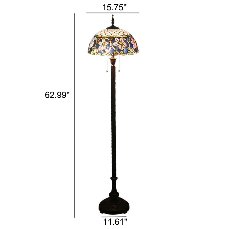 Vintage Tiffany Flower Blue Glass 2-Light Standing Floor Lamp