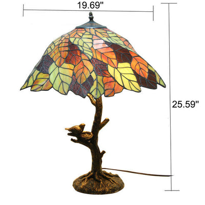 Vintage Tiffany Leaf Stained Glass 2-Light Table Lamp