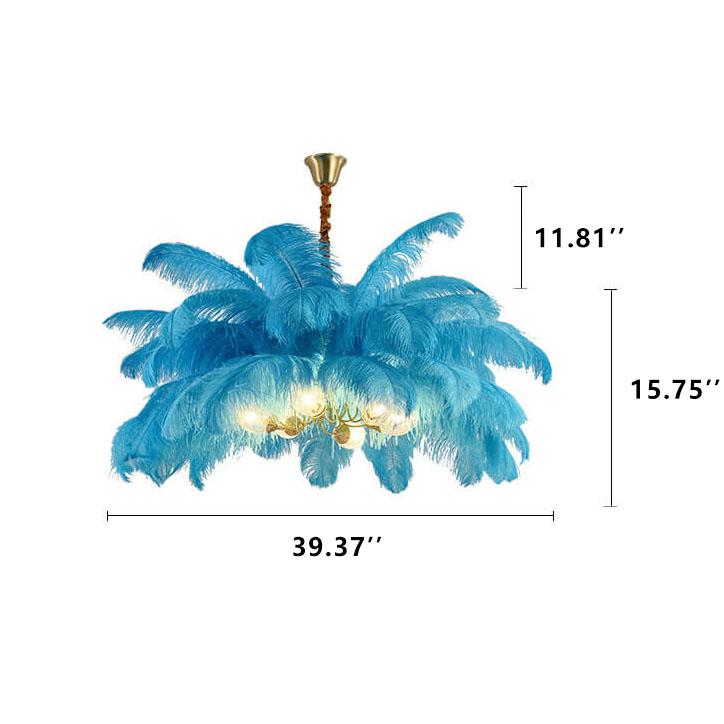 Modern Ostrich Feather 6-Light Brass Chandeliers