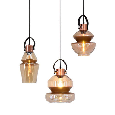 Industrial Amber Geometric Jar Glass 1-Light Pendant Light