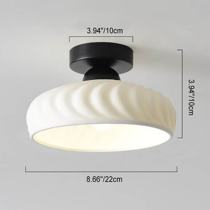 Nordic Minimal Textured Ceramic Cone Round 1-Light Semi-Flush Mount Ceiling Light