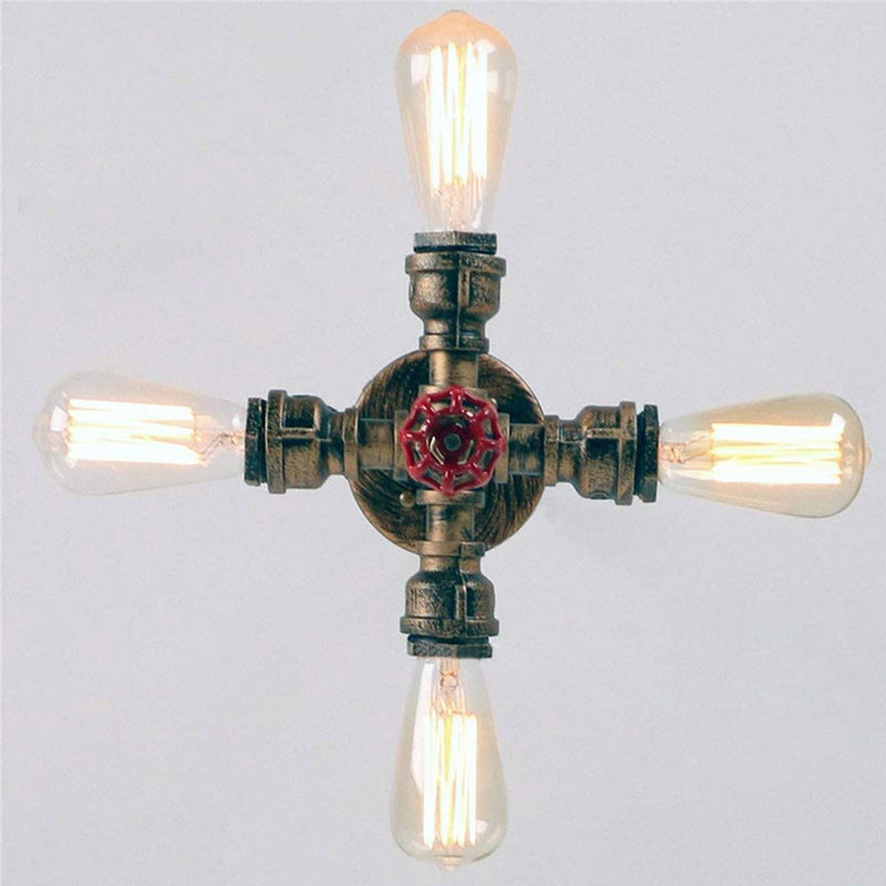 Lustre industriel rétro en fer forgé à 4 lumières 