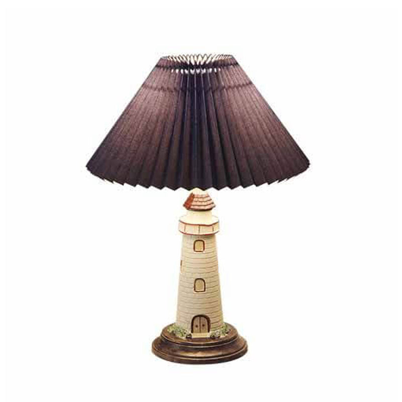 Creative Mediterranean Pleated Lampshade Lighthouse Base 1-Light Table Lamp