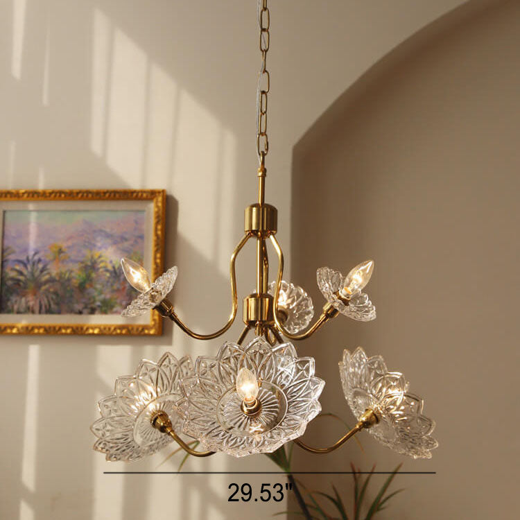 Lámpara de Araña de Vidrio con Mariposa y Flores Vintage Francesas de 4/6 Luces 