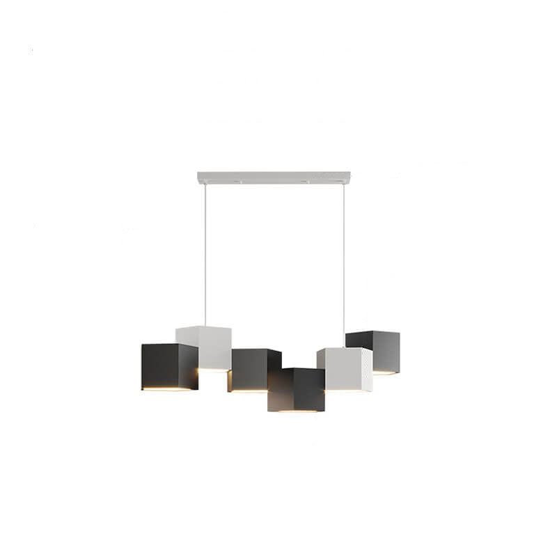 Modern Creative Square Geometric Iron LED Macaron Chandelier