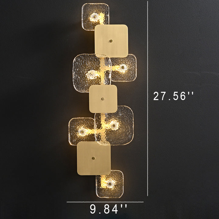 Postmoderne Glas-Messing-Patchwork-Quadrat-LED-Wandleuchte 