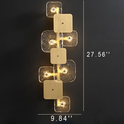 Postmoderne quadratische LED-Wandleuchte aus Glas und Messing 