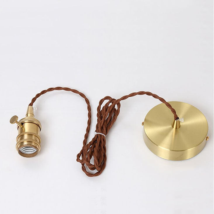 Vintage Amber Glass Walnut Brass 1-Light Pendant Light