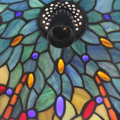 Lámpara colgante de 1 luz con pantalla de vidrio Tiffany Retro Dome Dragonfly 