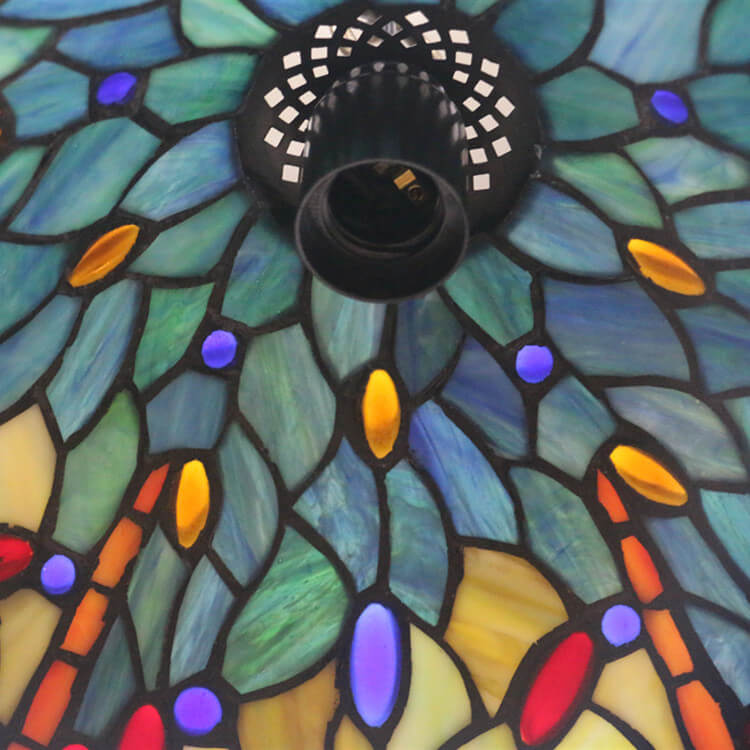 Lámpara colgante de 1 luz con pantalla de vidrio Tiffany Retro Dome Dragonfly 