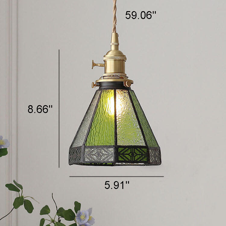 Vintage Mediterranean Glass Shade Brass 1-Light Pendant Light