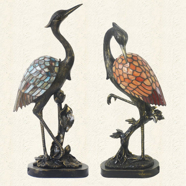 Lampe de table vintage en vitrail à 1 lumière Tiffany Crane 