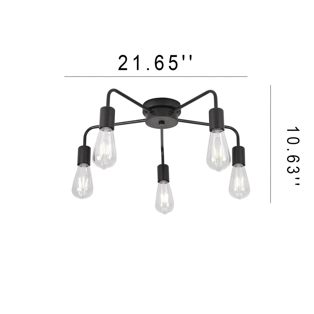 Luz de techo semi-empotrada de 5 luces de rama de hierro industrial vintage 