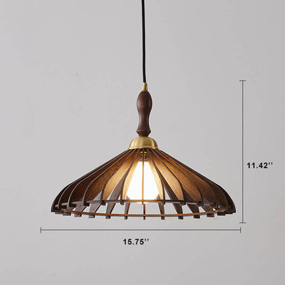 Vintage Wooden Umbrella Shape 1-Light Pendant Light