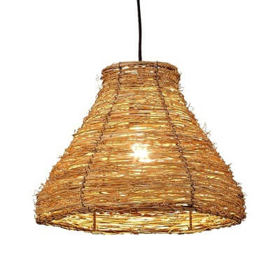 Suspension Luminaire à 1 Lumière en Rotin Rétro Tressé en Dôme 