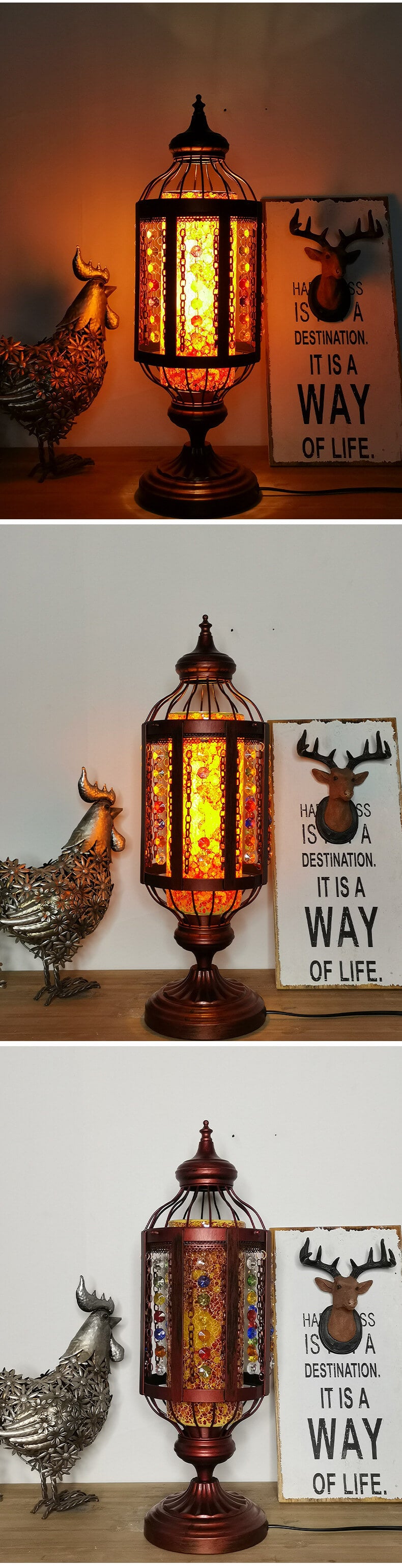 Vintage Turkish Stained Glass Lantern 1-Light Table Lamp