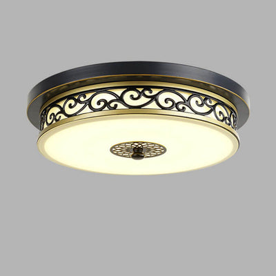 Vintage Circle Patterned Edge Iron 1-Light LED Flush Mount Ceiling Light