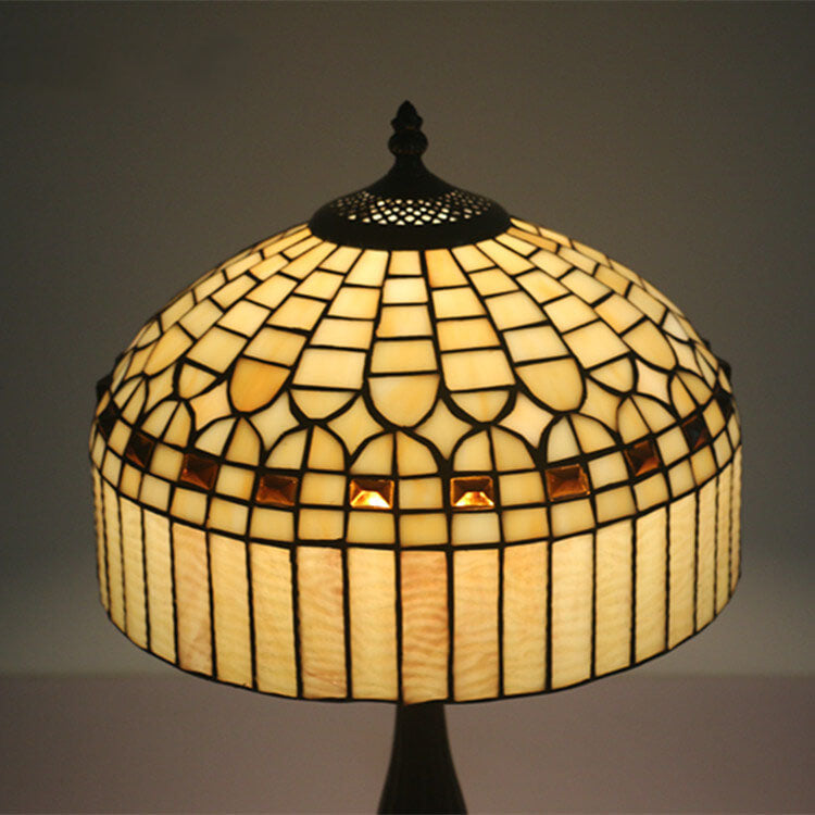 European Tiffany Yellow Baroque Glass 1-Light Table Lamp