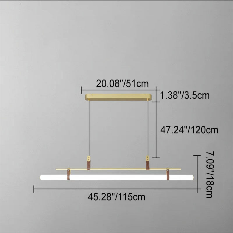 Moderner minimalistischer langer Streifen aus Eisen, Acryl und Kunstleder, LED-Insel-Leuchter für Wohnzimmer und Esszimmer 
