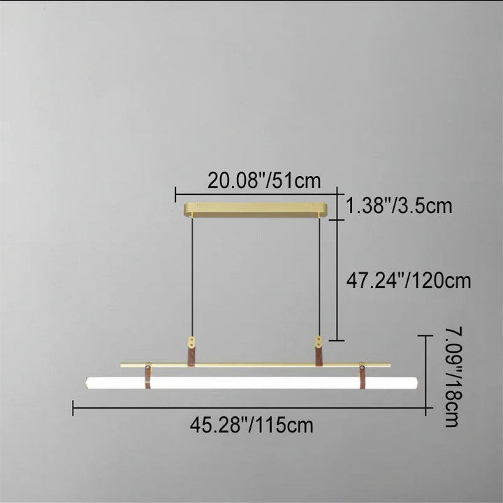 Moderner minimalistischer langer Streifen aus Eisen, Acryl und Kunstleder, LED-Insel-Leuchter für Wohnzimmer und Esszimmer 