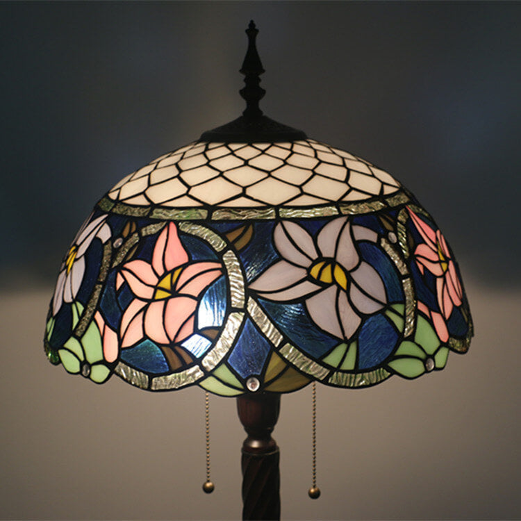 Vintage Tiffany Flower Blue Glass 2-Light Standing Floor Lamp