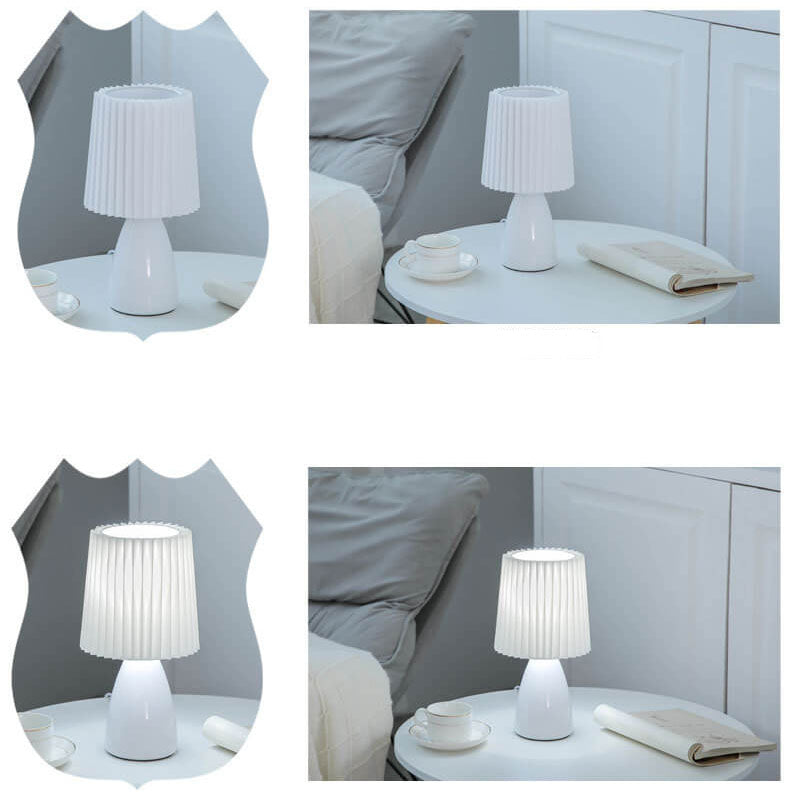 Nordic Vintage Pleated Shade Glass Base 1-Light Table Lamp