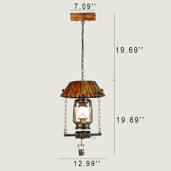 Vintage Kerosene Oil Lamp Bamboo 1-Light Pendant Light