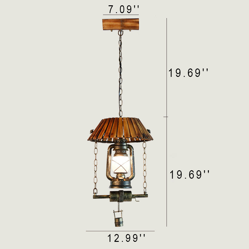 Vintage Kerosene Oil Lamp Bamboo 1-Light Pendant Light