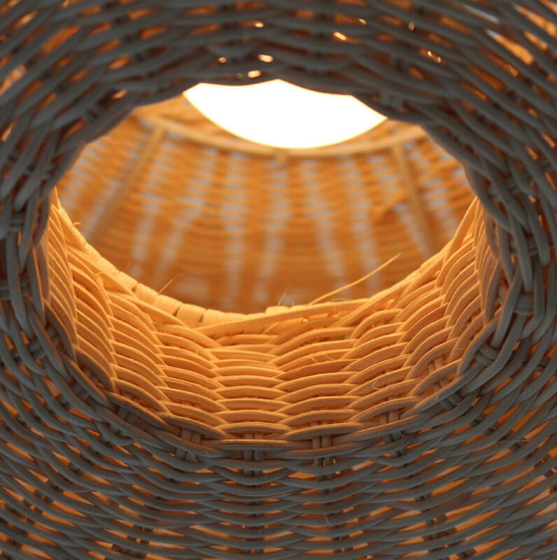 Rustic Rattan Weaving Cylinder Dome 1-Light Pendant Light